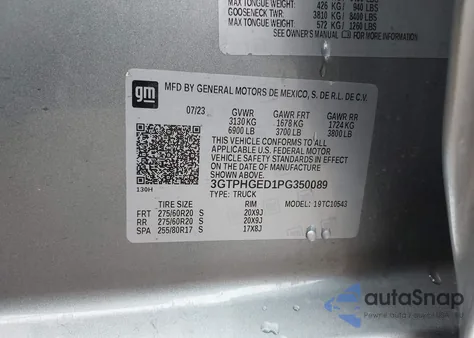 2023 GMC Sierra 1500 2Wd Short Box Denali из США, поврежденный, VIN 3GTPHGED1PG350089